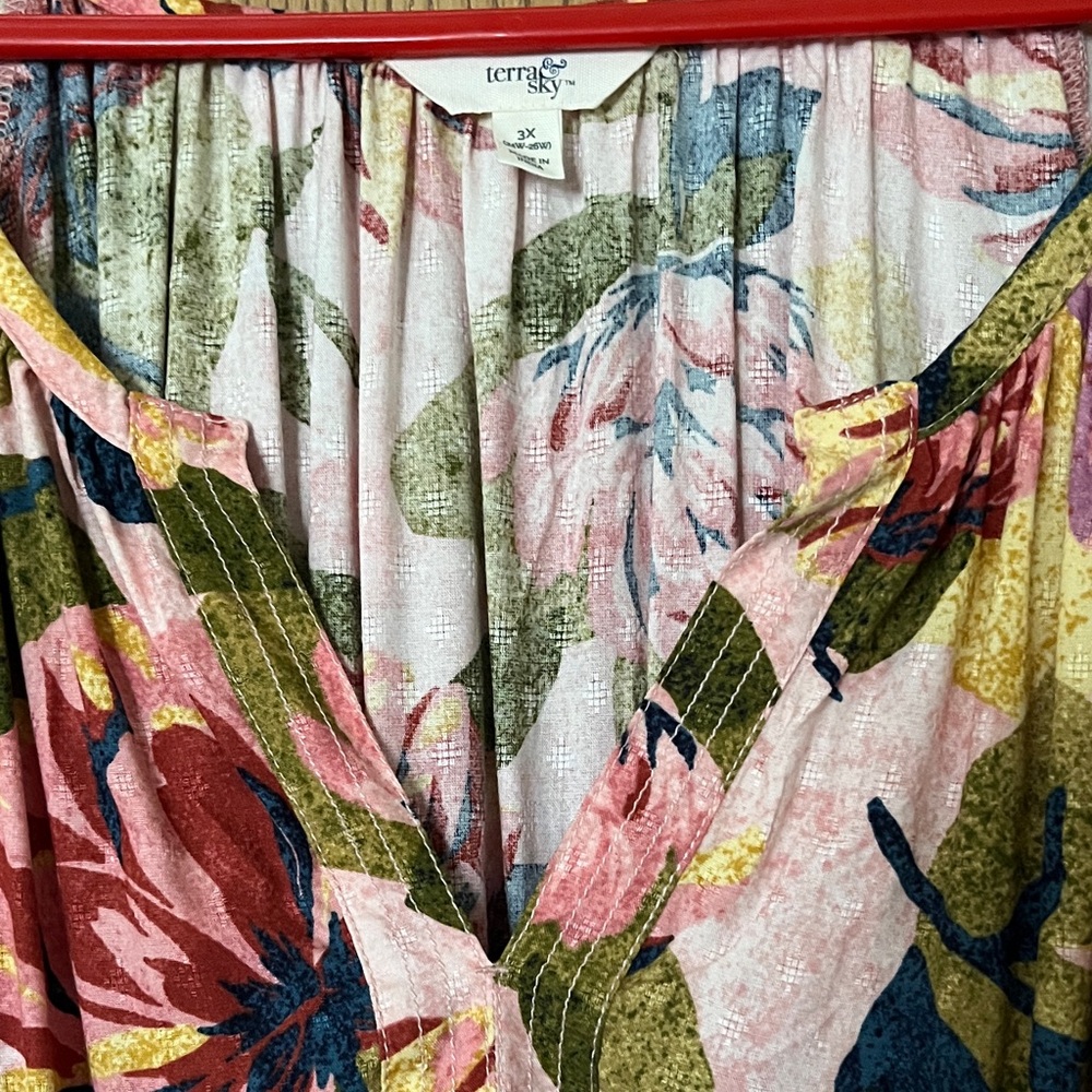 Terra & Sky Pink Floral V-Neck Maxi Dress with Yellow and Green Accents - Picture 5 of 6